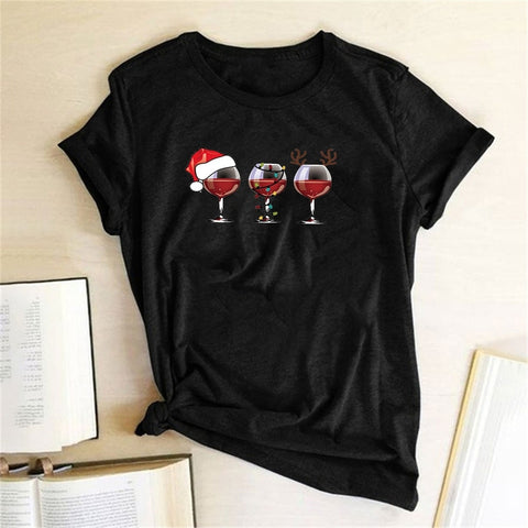 Black Wine Glass Christmas T-shirt - Wine Is Life Store