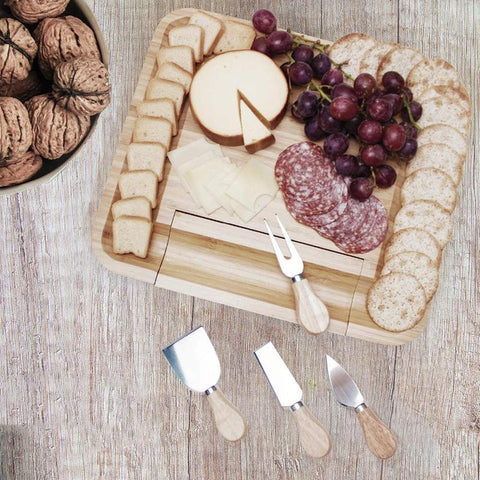 Bamboo Cheese Board (Charcuterie) & Knives - Wine Is Life Store
