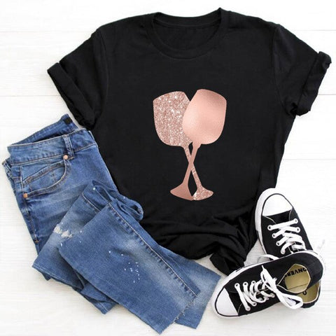 Pink Wine Glass T-shirt - Wine Is Life Store