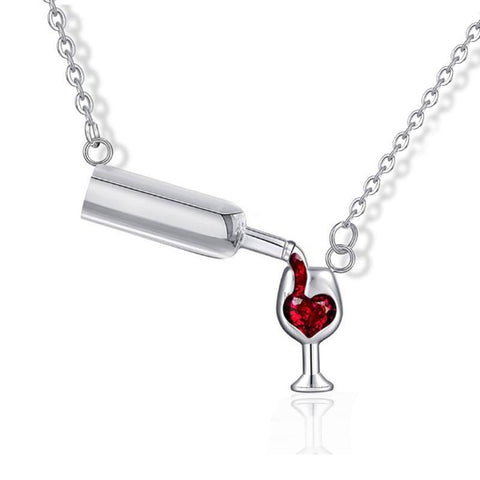 Wine Bottle & Glass Necklace (Zirconia) - Wine Is Life Store