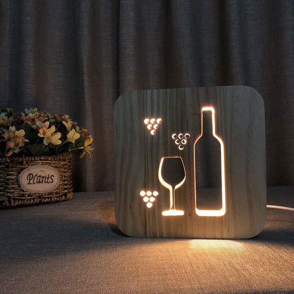 Wooden 3D Wine Glass and Bottle Lamp - Wine Is Life Store